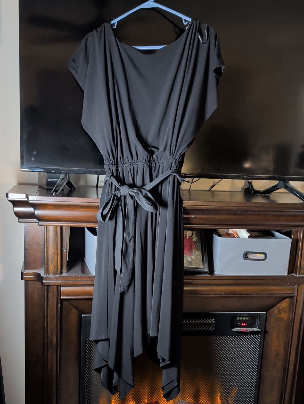 Elegant Black Asymmetrical Tie-Waist Dress